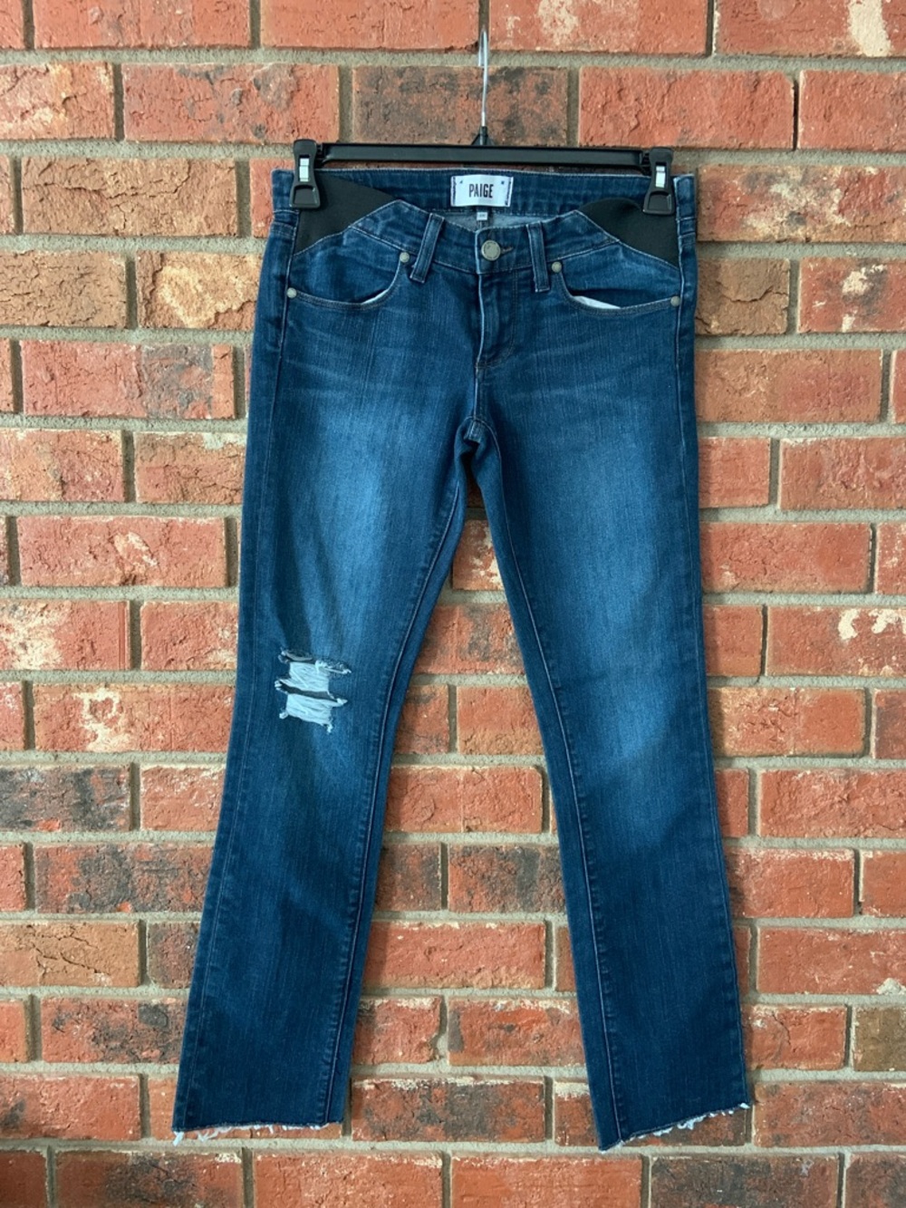 PAIGE Maternity Dark Blue Straight Leg Raw Hem Skyline Straight Jeans